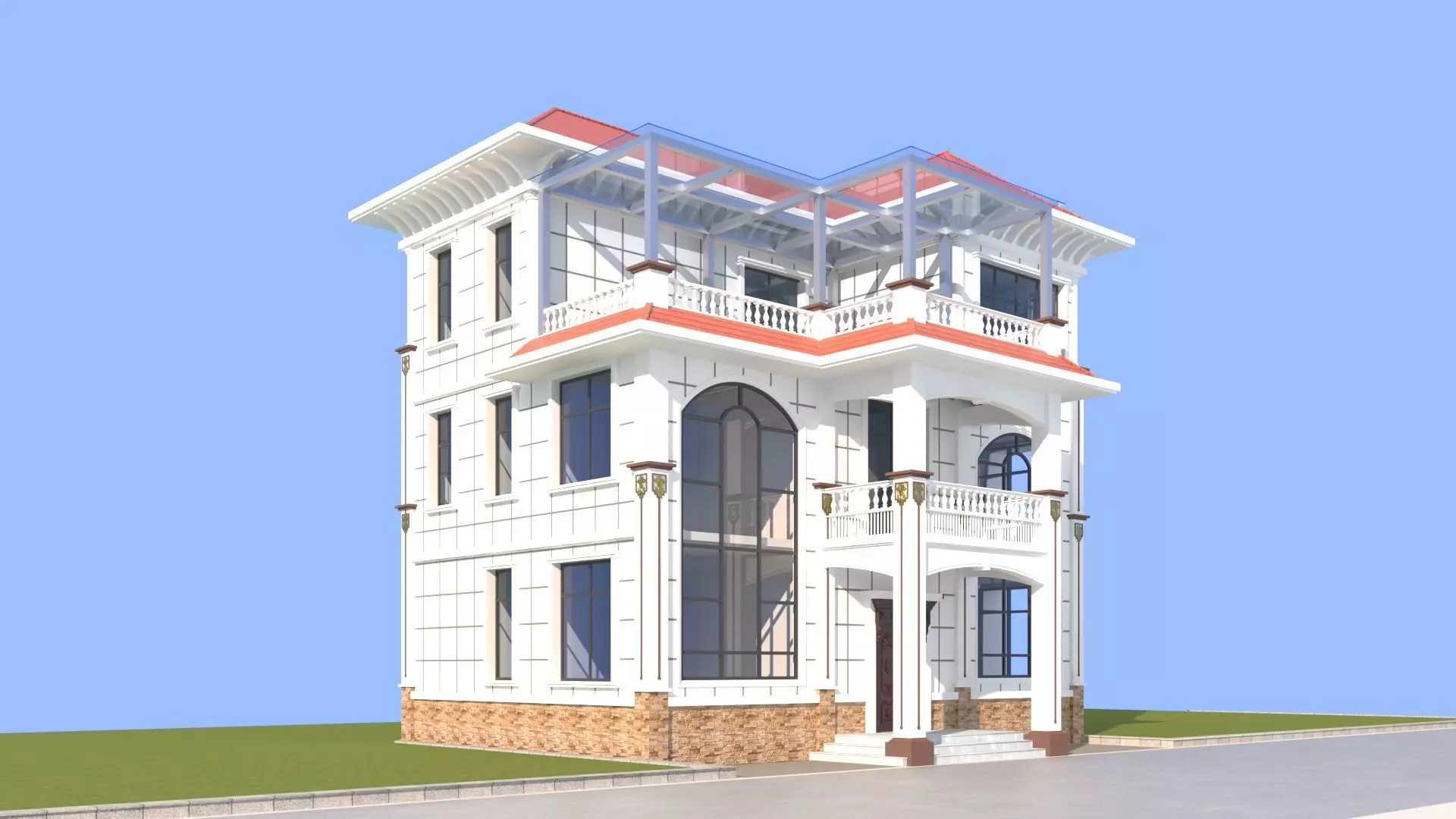 Aesthetic European - Style Villa 3D Model 3D model_0