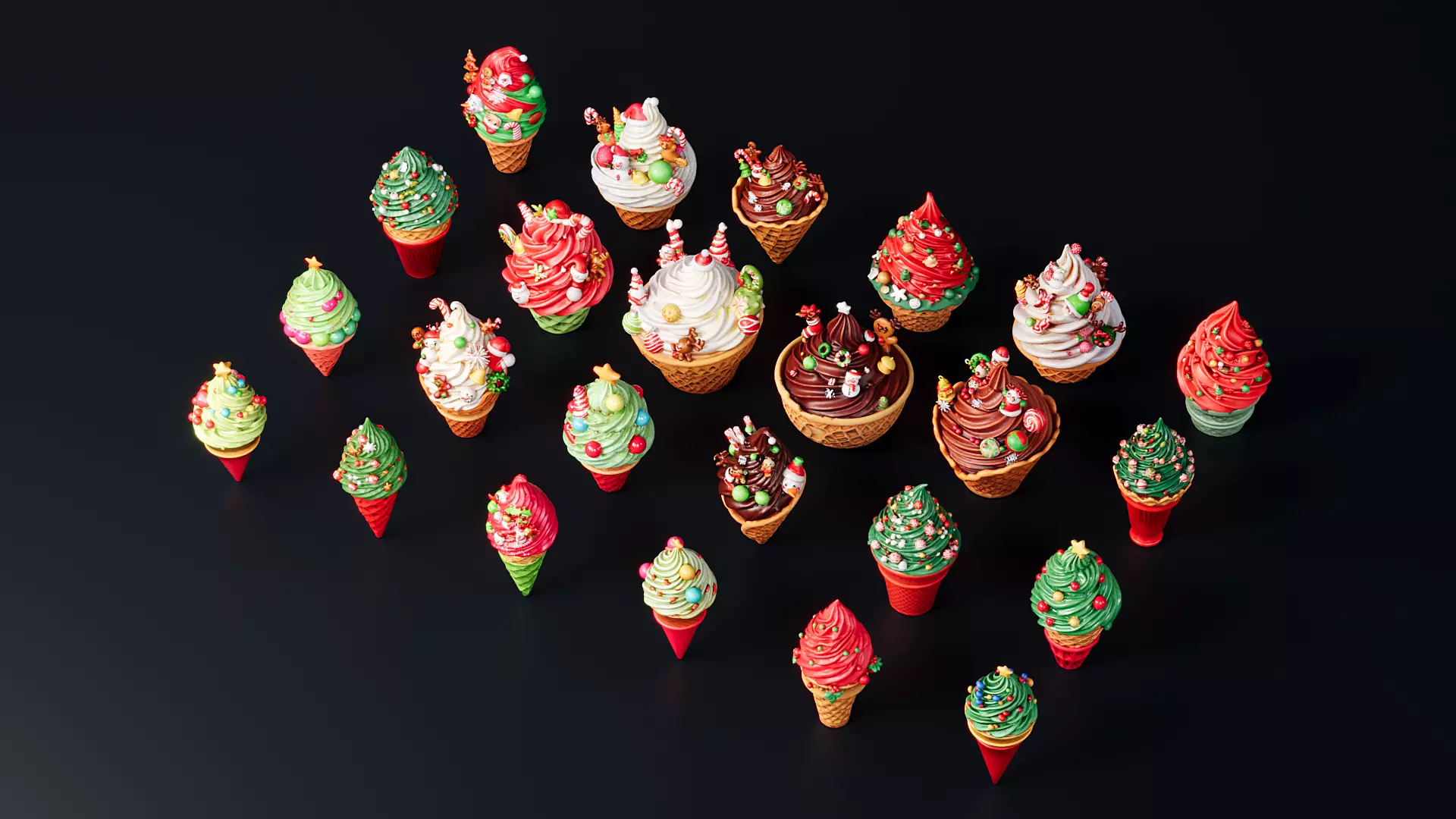 Christmas-style ice cream cone 3D model_2