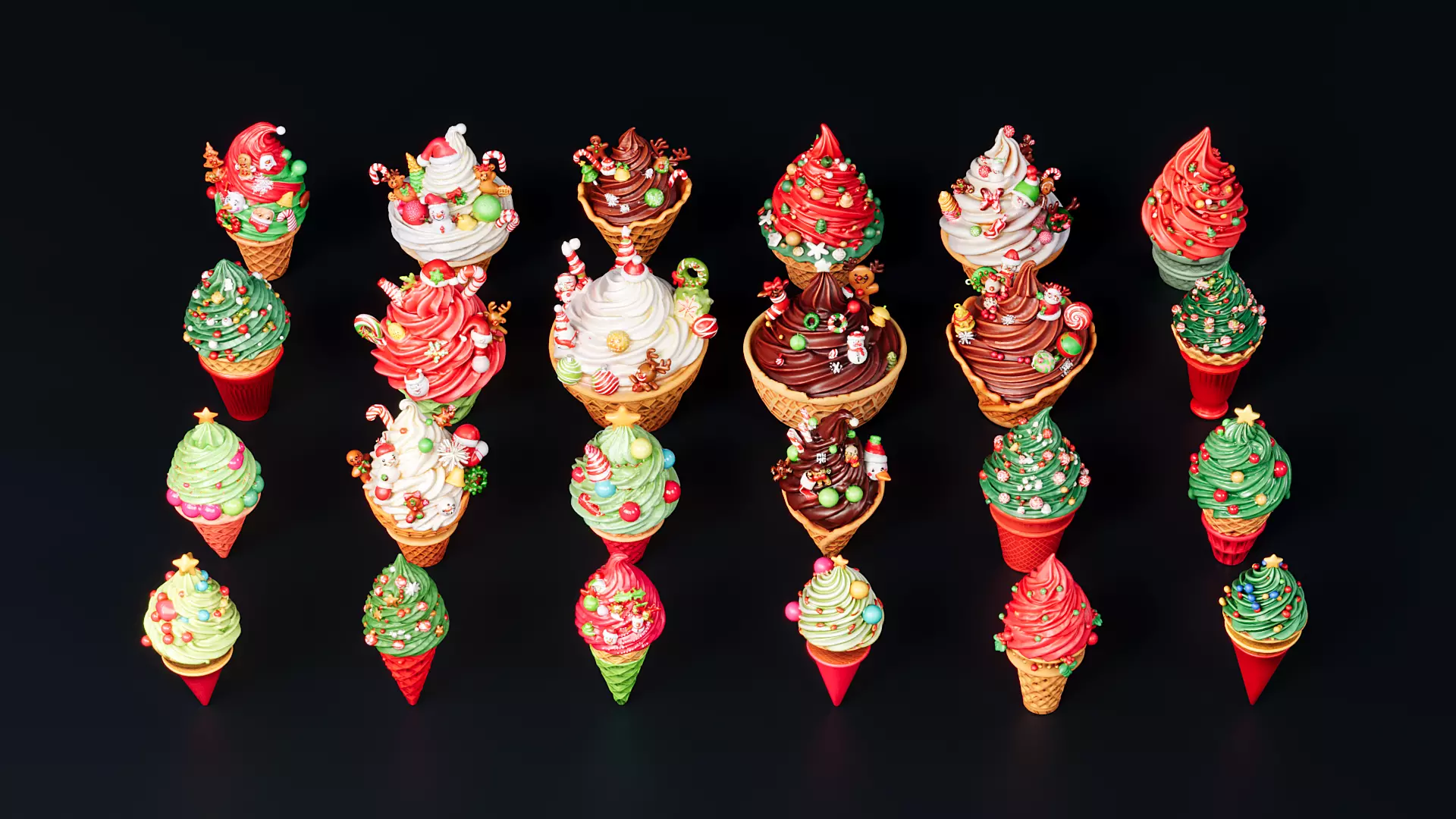 Christmas-style ice cream cone 3D model_0