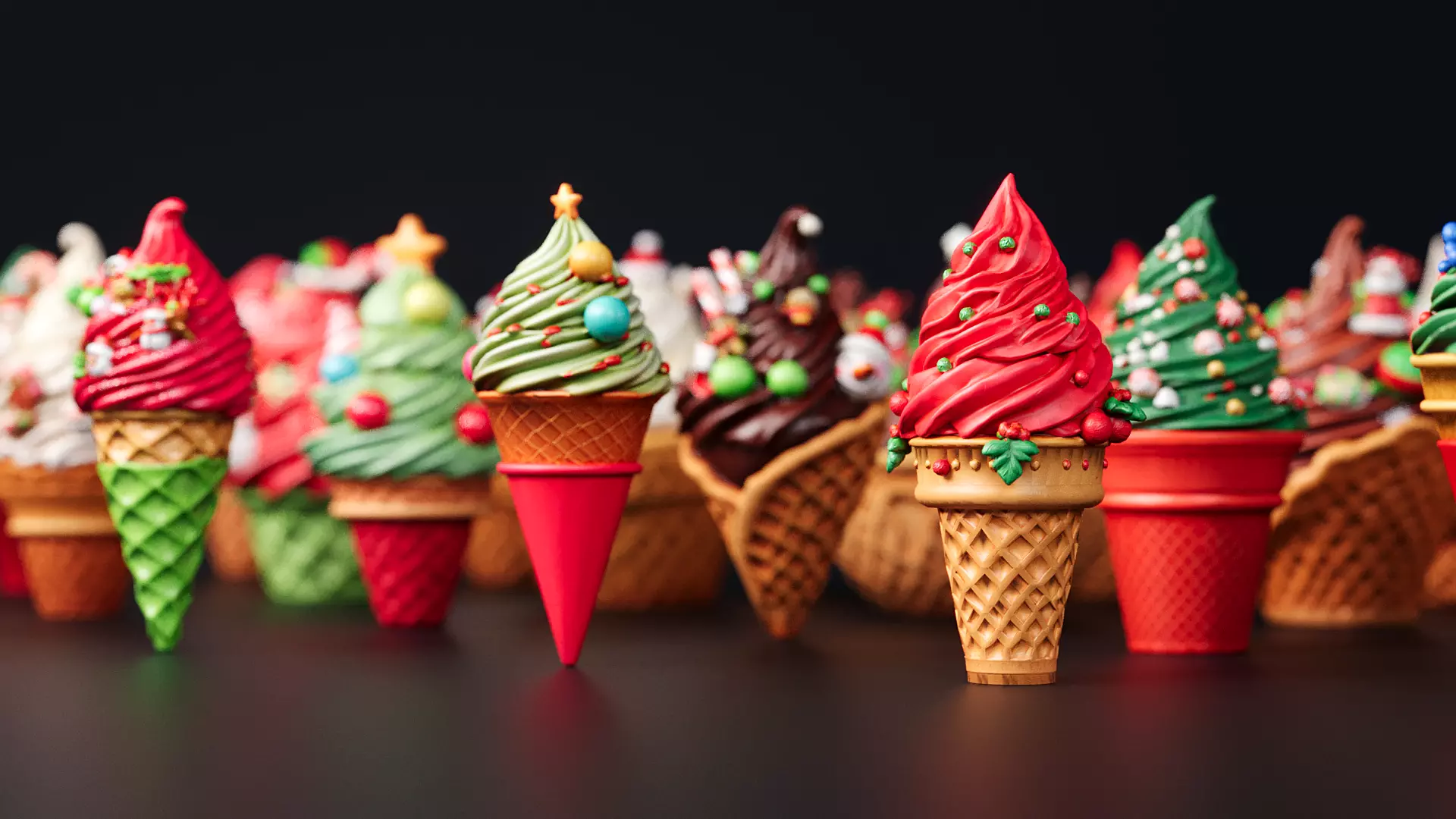 Christmas-style ice cream cone 3D model_5