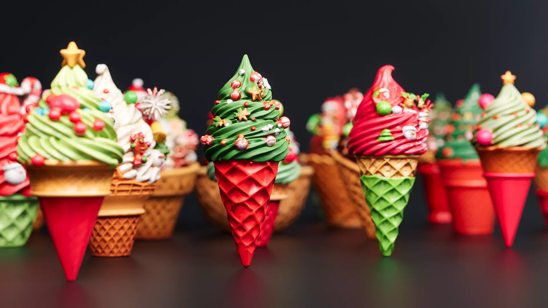 Christmas-style ice cream cone 3D model_4