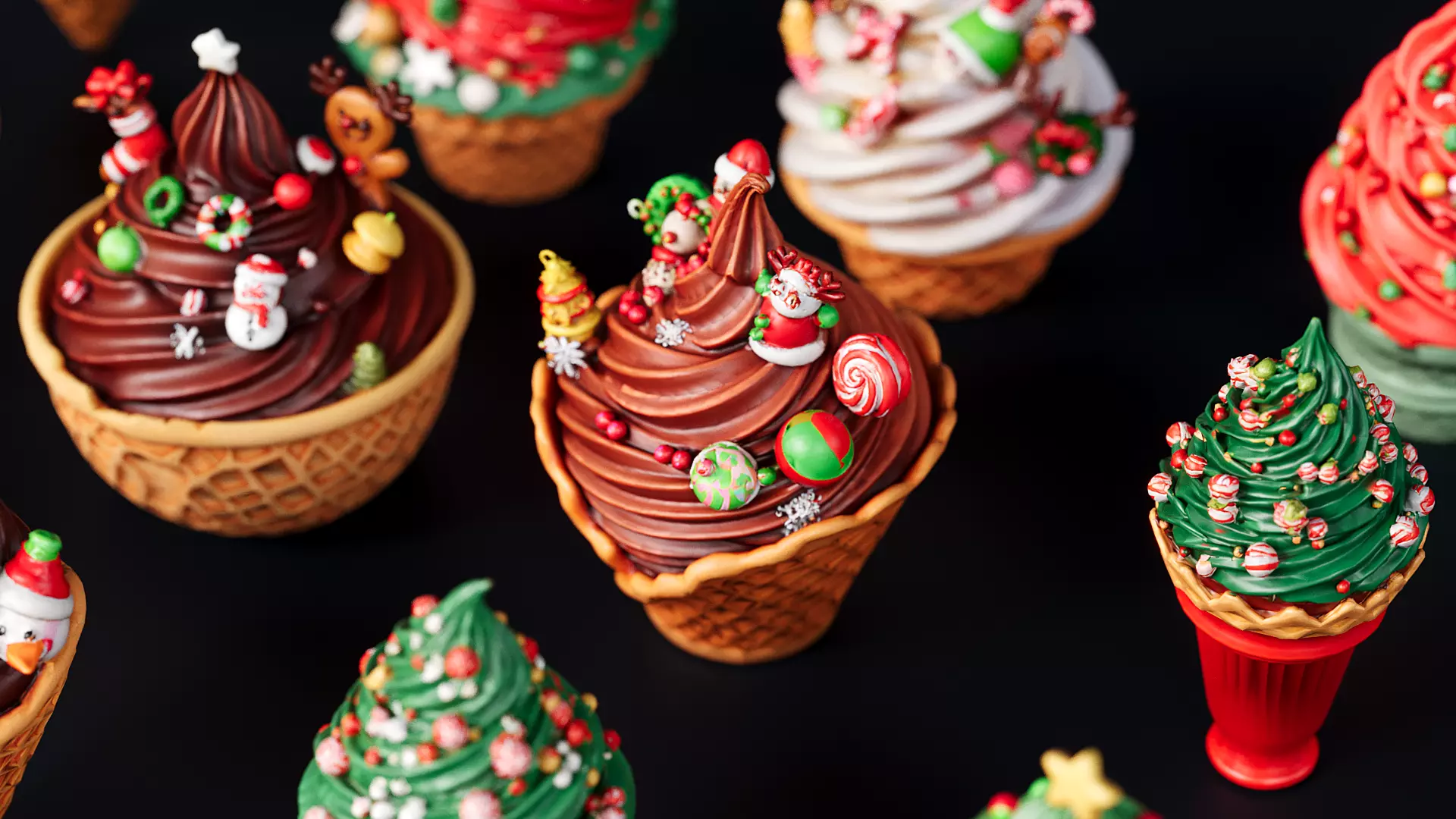 Christmas-style ice cream cone 3D model_3