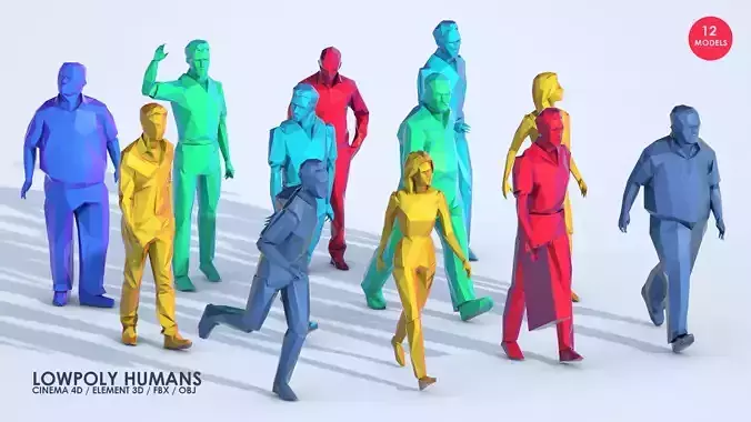 Low Poly People 3D Model Pack for Element 3D and Cinema 4D Low-poly 3D model