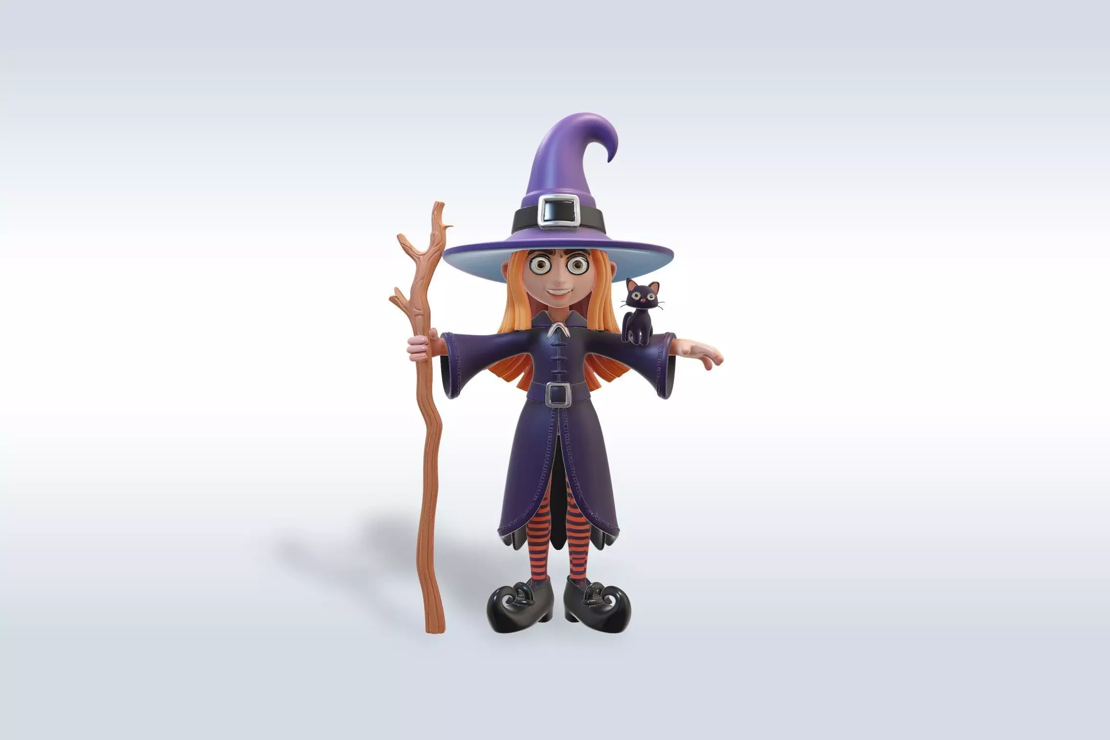 Adorable Witch and Cat Character halloween model  3D model_0