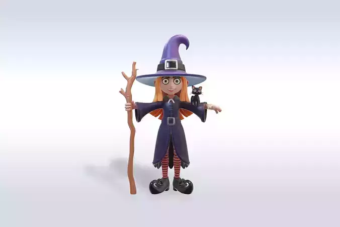 Adorable Witch and Cat Character halloween model  3D model