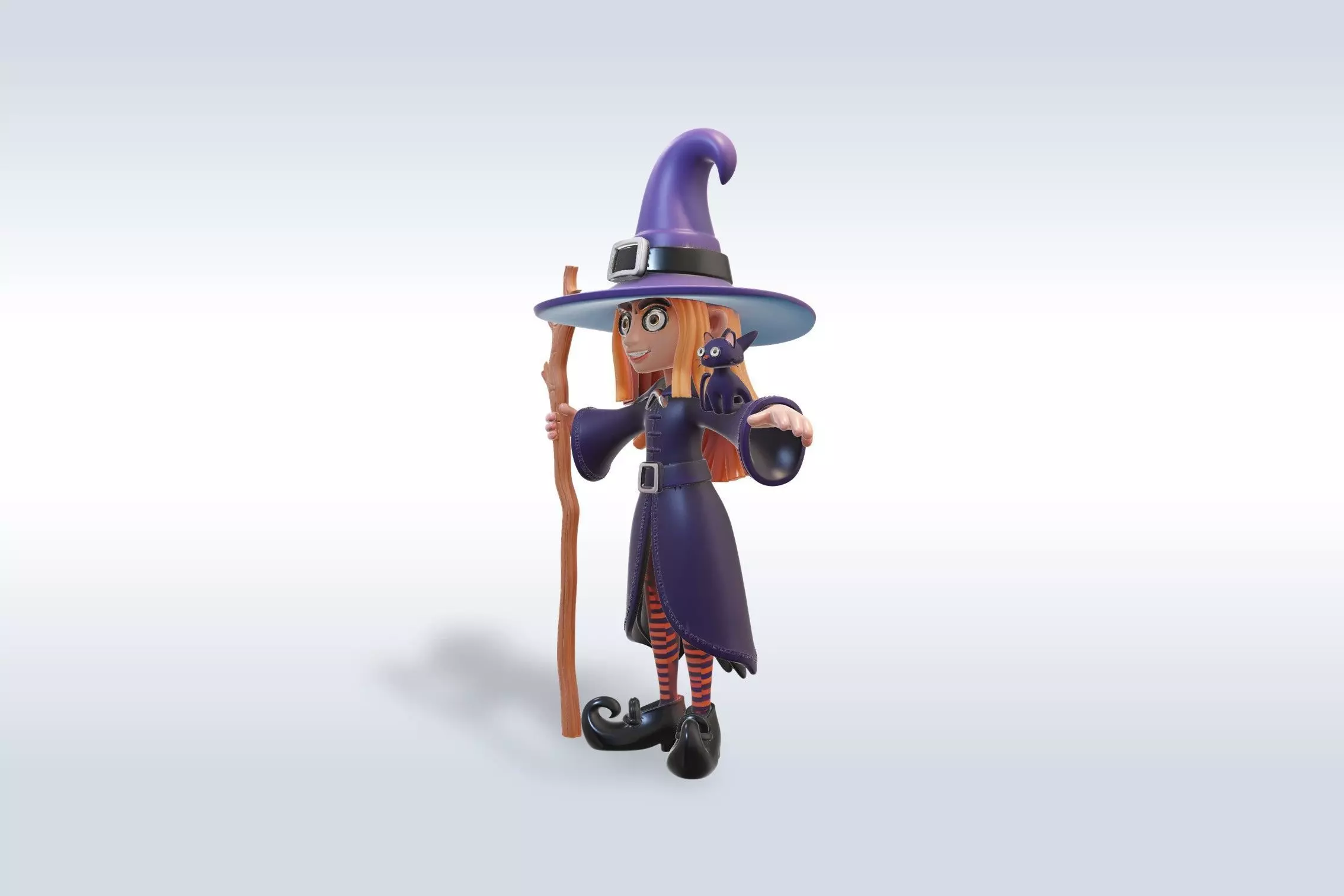 Adorable Witch and Cat Character halloween model  3D model_2