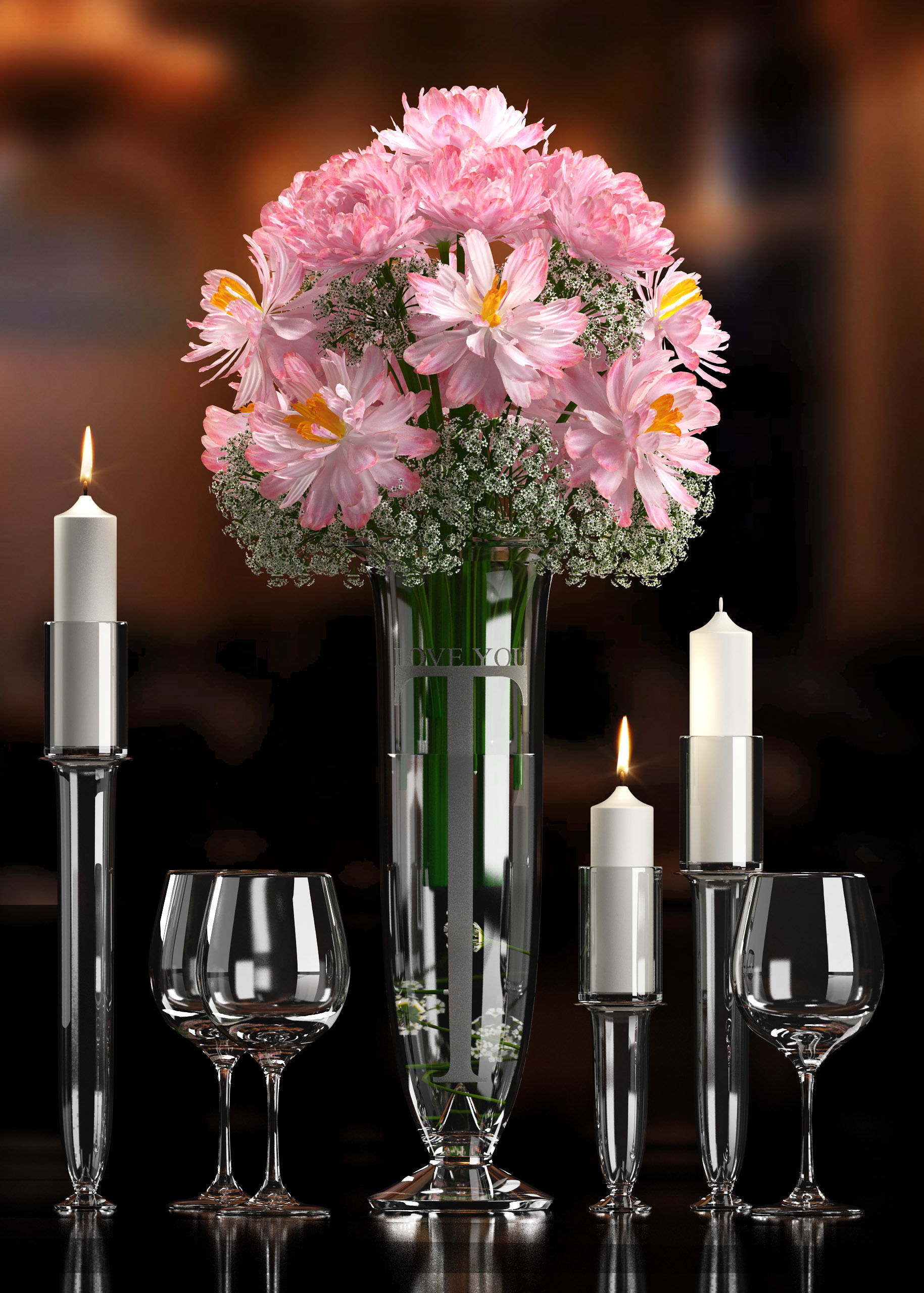 Decorative vase set 3D model_1