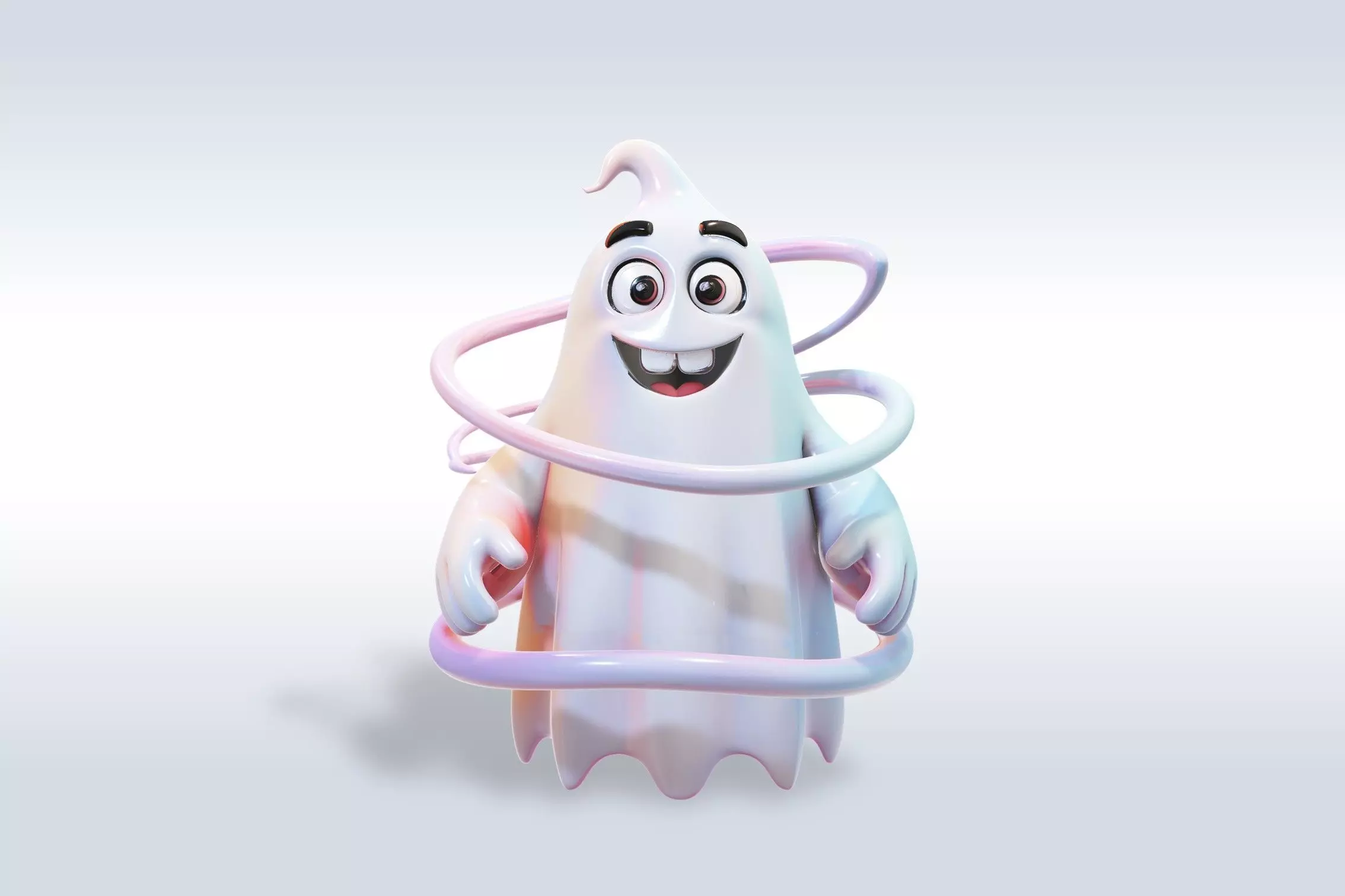 Cheerful Ghost Halloween Character 3D model_0