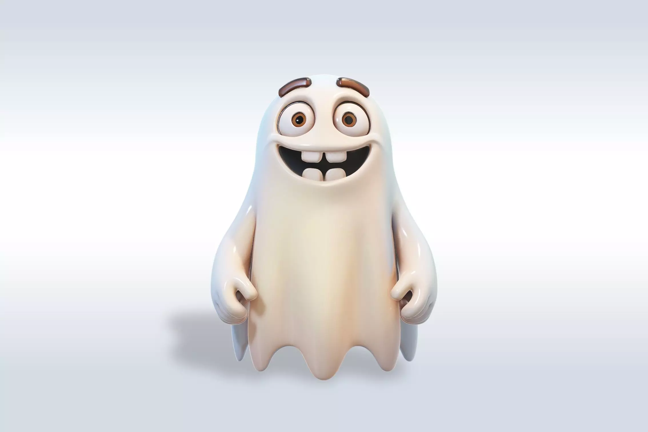 Cheerful Ghost Halloween Character 3D model_0
