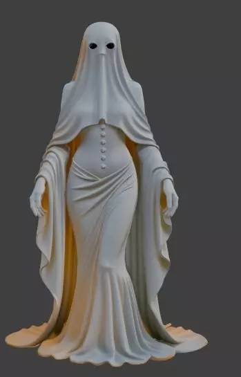 Veiled Ghost Lady Elegant Gothic  3D print model_5