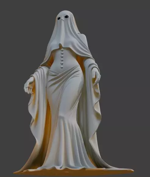 Veiled Ghost Lady Elegant Gothic  3D print model_4