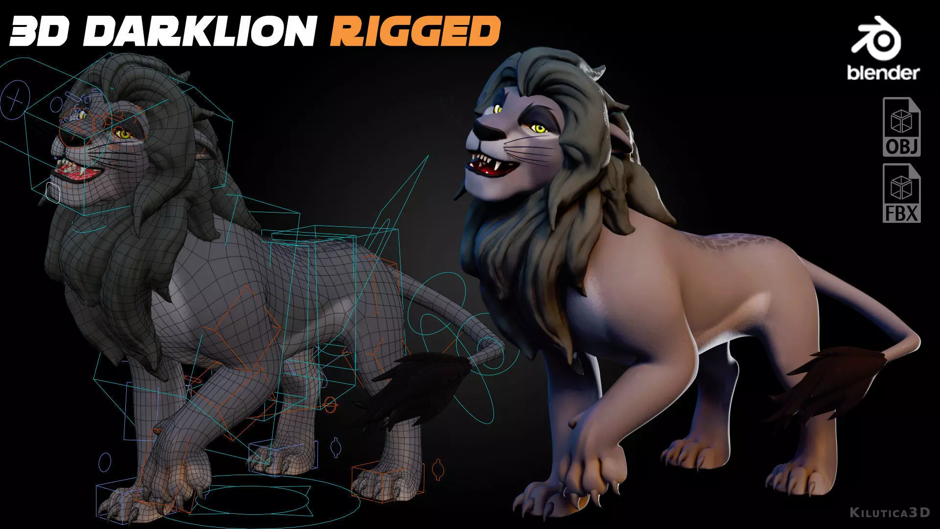 Dark Lion - Stylized Rigged Character from the Lion Pride Series Low-poly 3D model_0