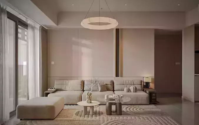 Warm Modern Apartment Living Room 3ds Max Interior Model