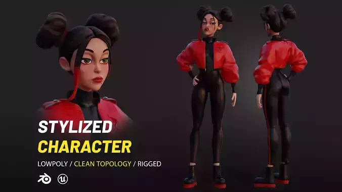 Stylized Game ready 3d Bad Girl Character