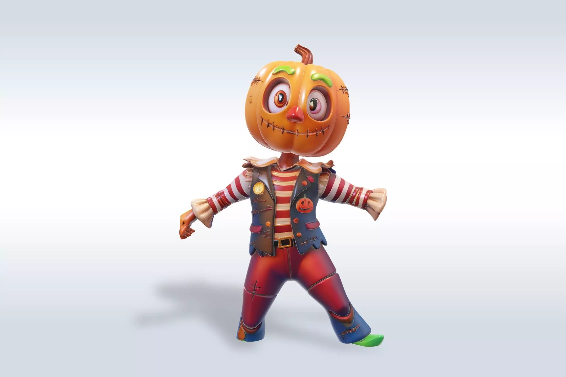 Cheerful Pumpkin Character Free 3D model_0