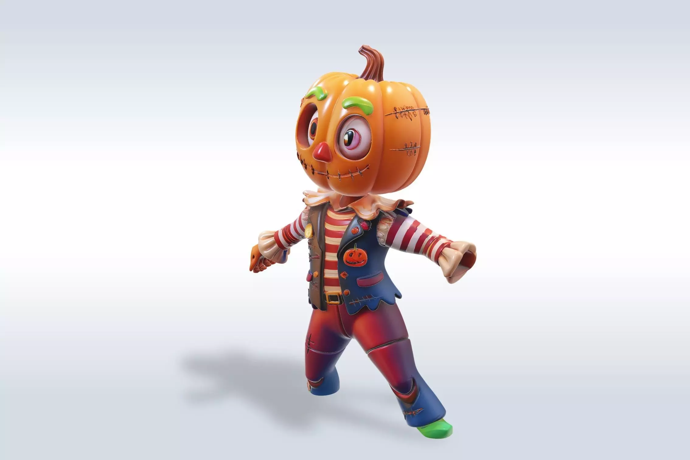 Cheerful Pumpkin Character Free 3D model_2