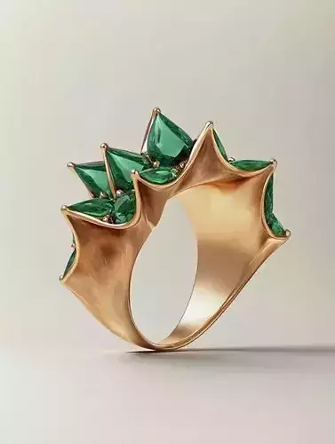 Luxury Emerald Crown Ring 3D Gold Petal Setting Green Gems Low-poly 3D model