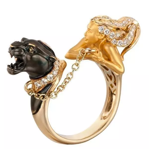 Luxury Panther Woman Ring 3D Diamonds Gold Chain Detail Low-poly 3D model_0