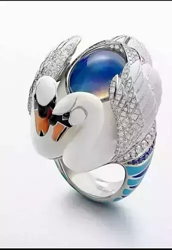 Chopard Swan Ring 3D Enamel Wings Moonstone Center Low-poly 3D model