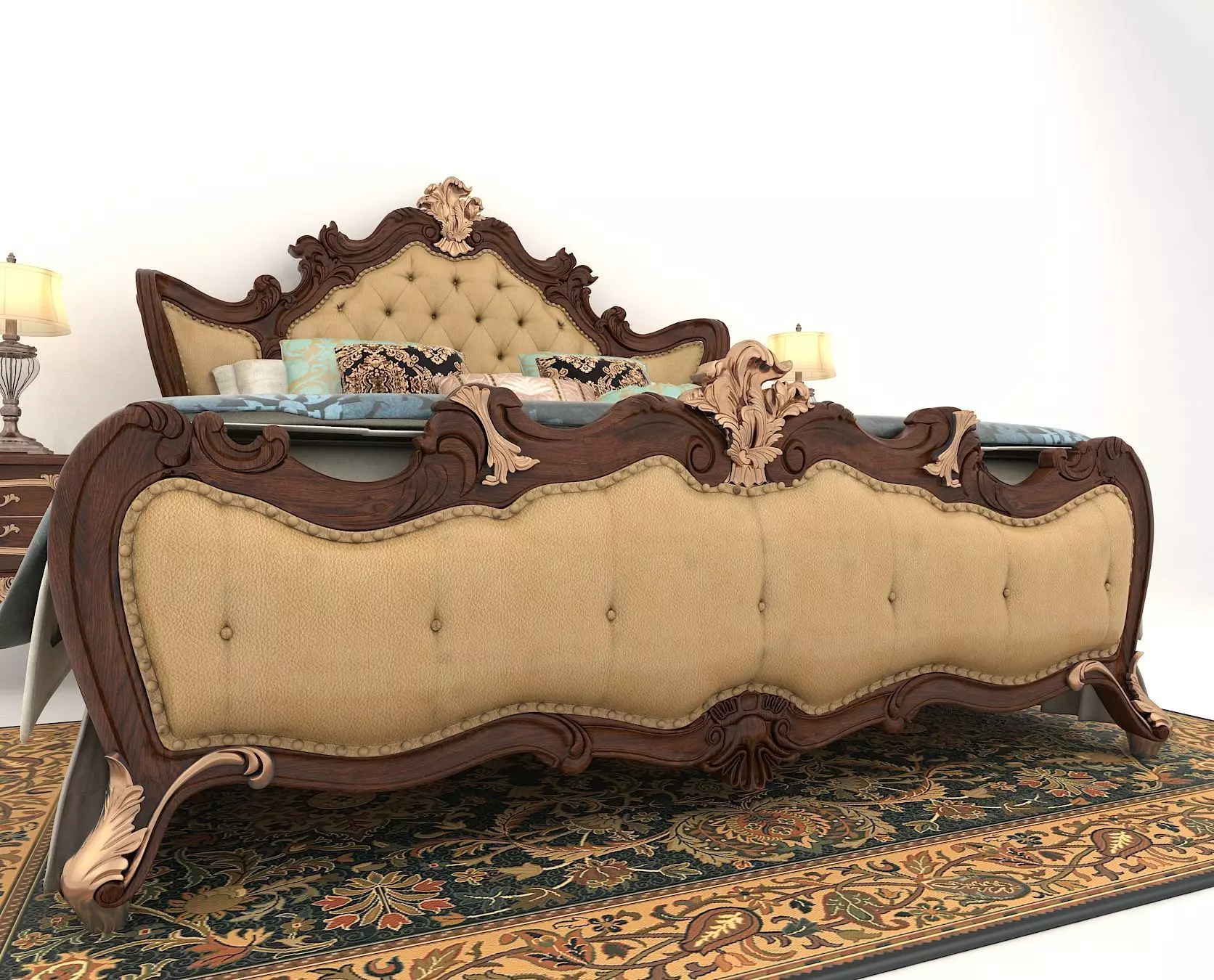 Classic European Style Bed Set 3 3D model_5