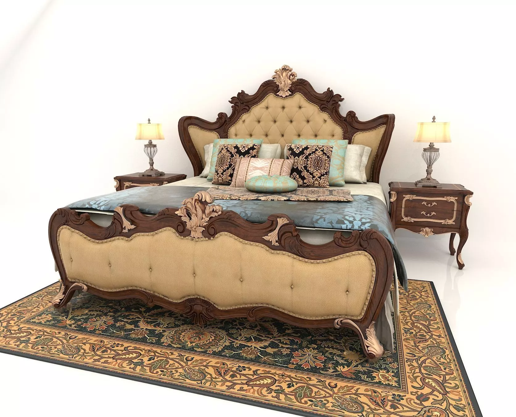 Classic European Style Bed Set 3 3D model_1