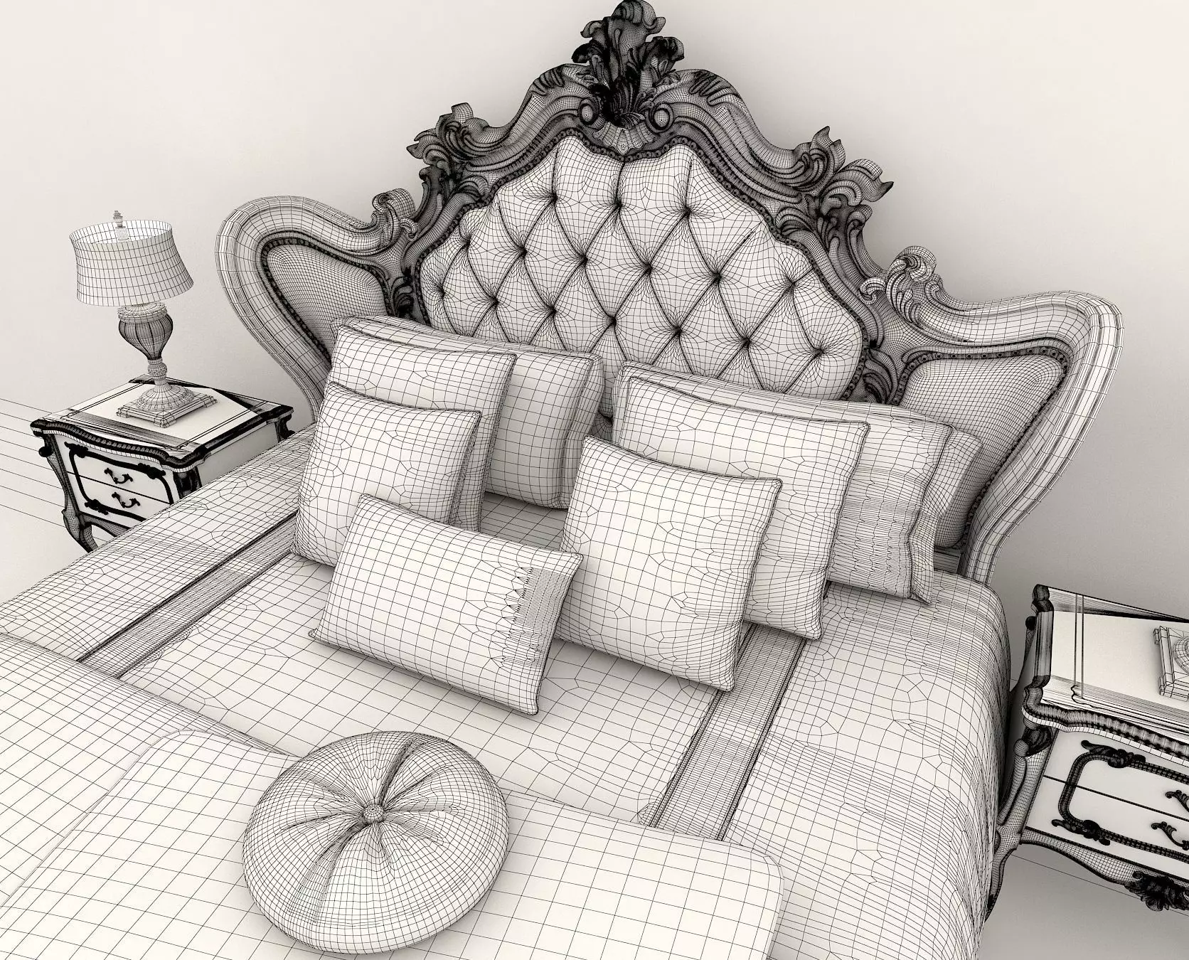 Classic European Style Bed Set 3 3D model_9
