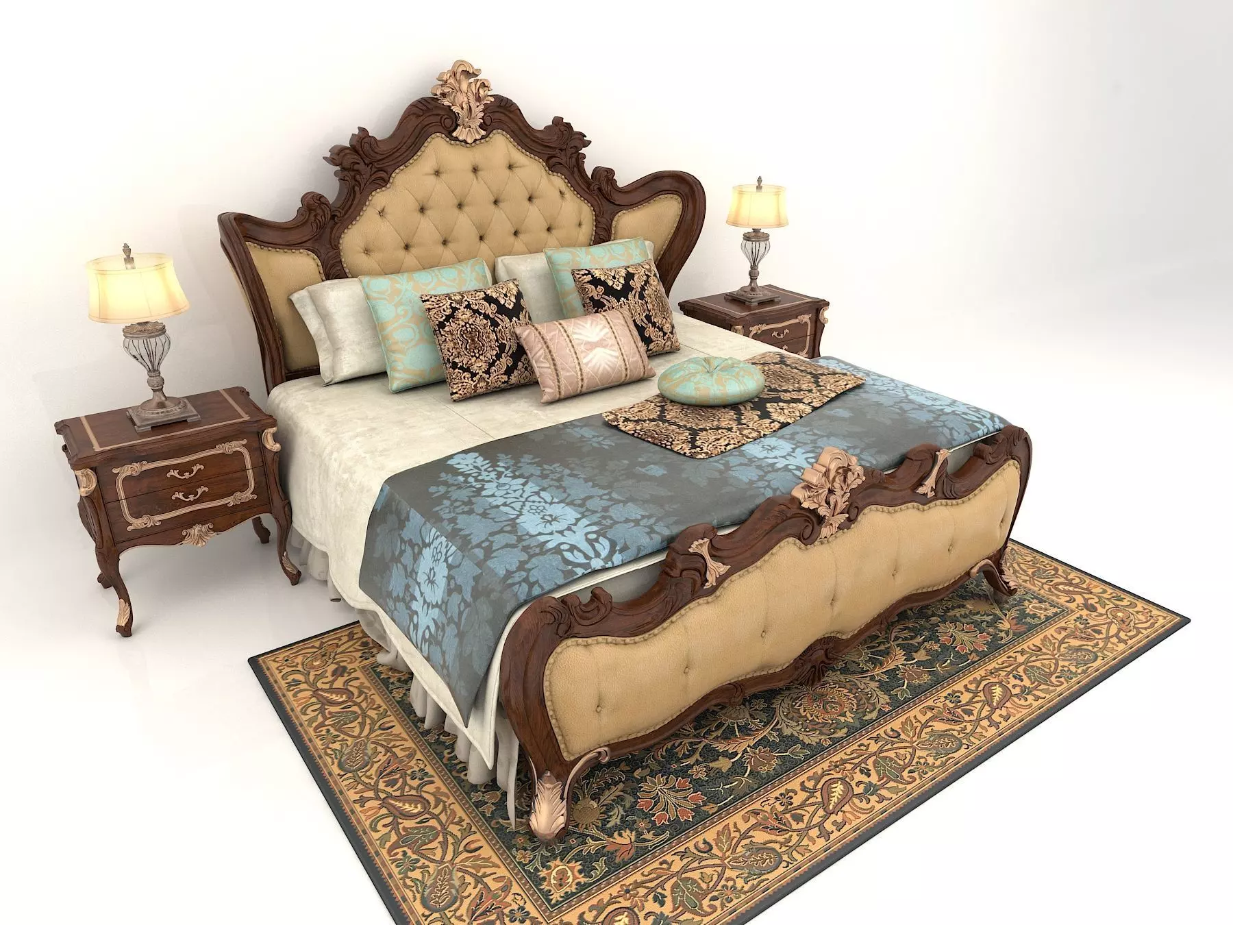 Classic European Style Bed Set 3 3D model_0