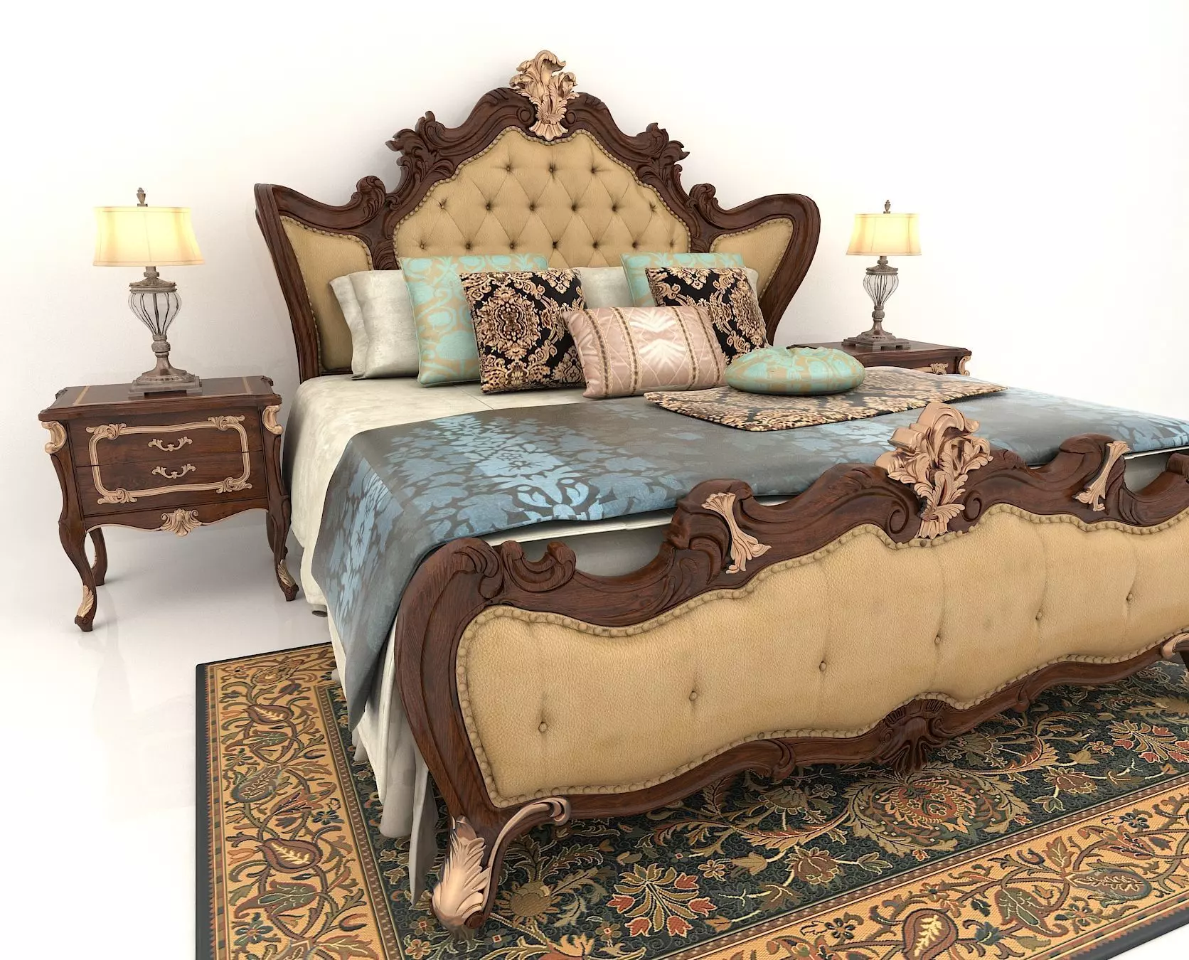 Classic European Style Bed Set 3 3D model_6