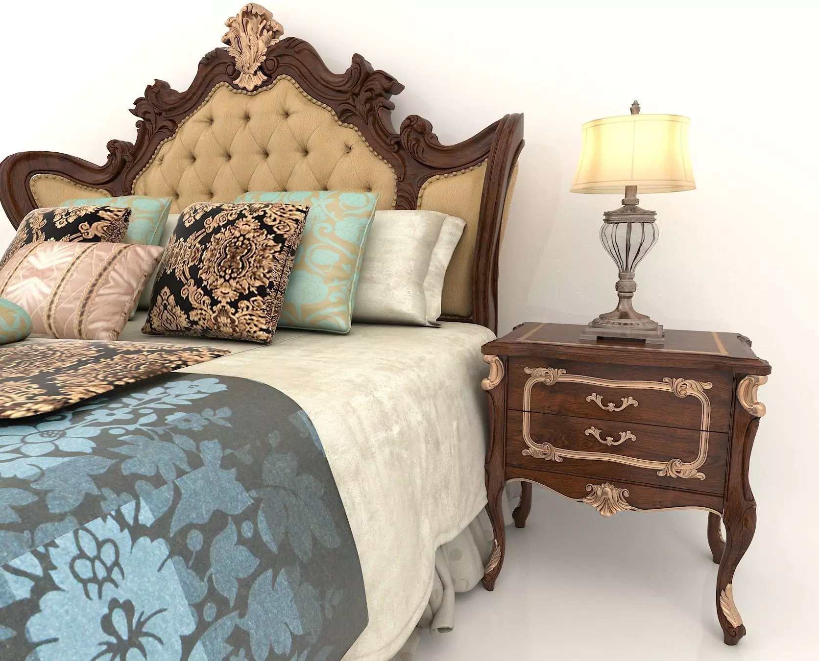 Classic European Style Bed Set 3 3D model_3