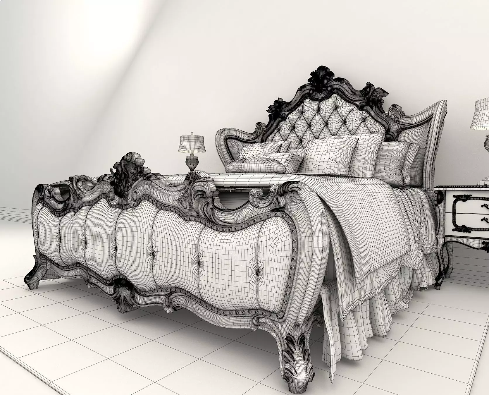 Classic European Style Bed Set 3 3D model_8