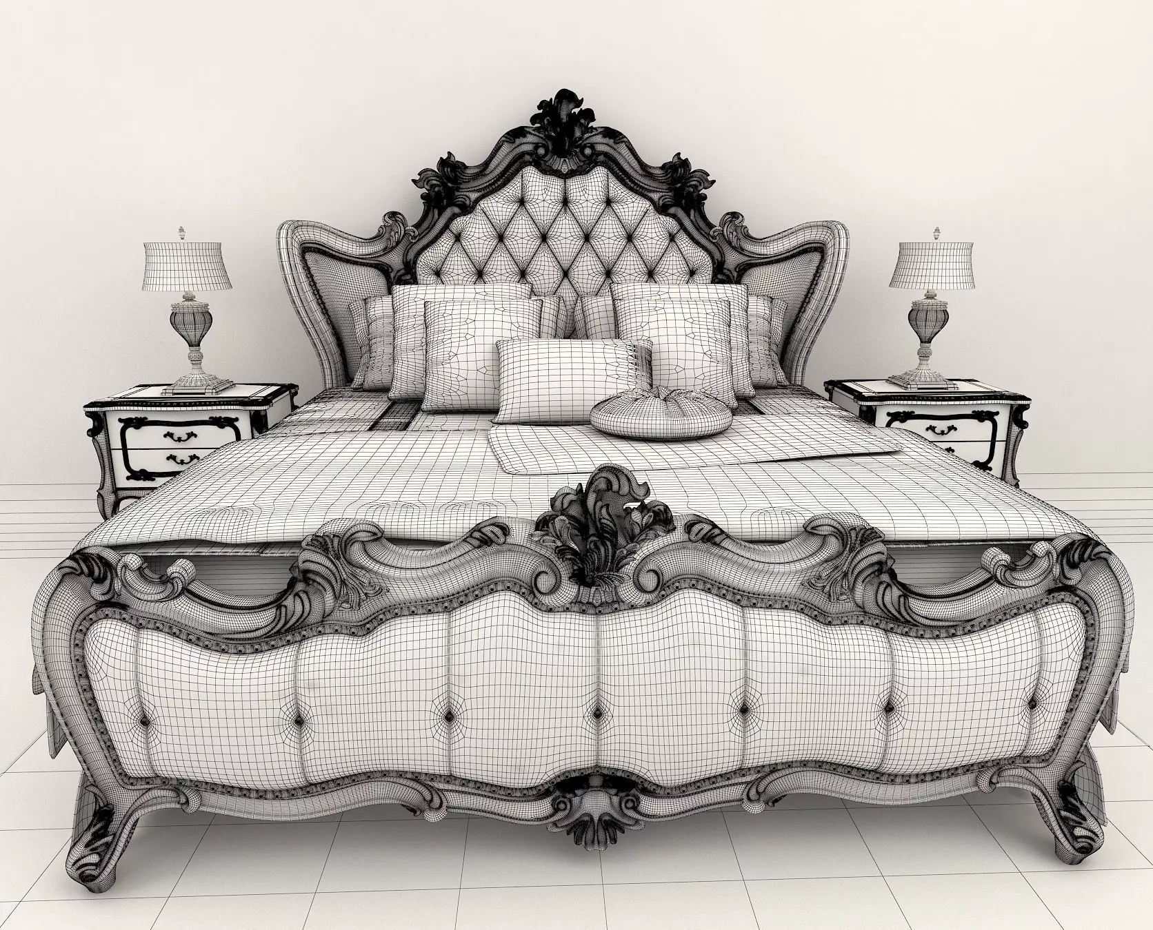 Classic European Style Bed Set 3 3D model_7
