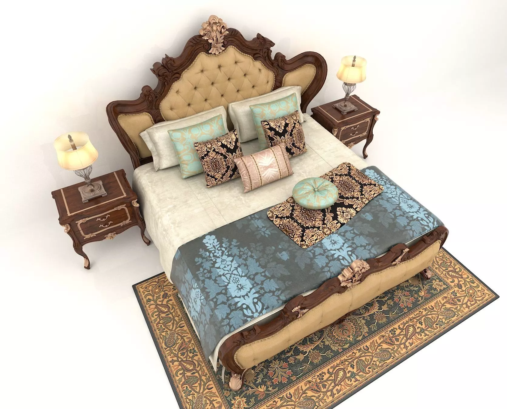 Classic European Style Bed Set 3 3D model_2