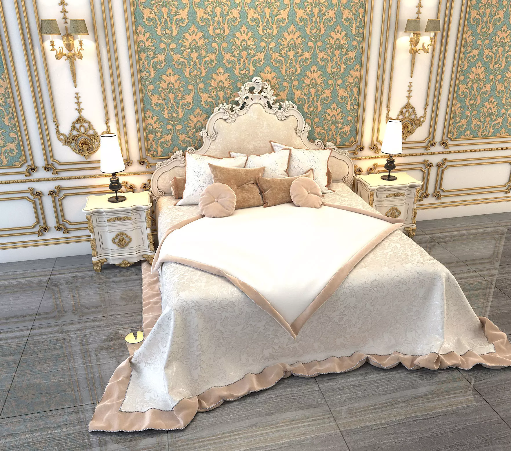Classic European Style Bed Set 4 3D model_1