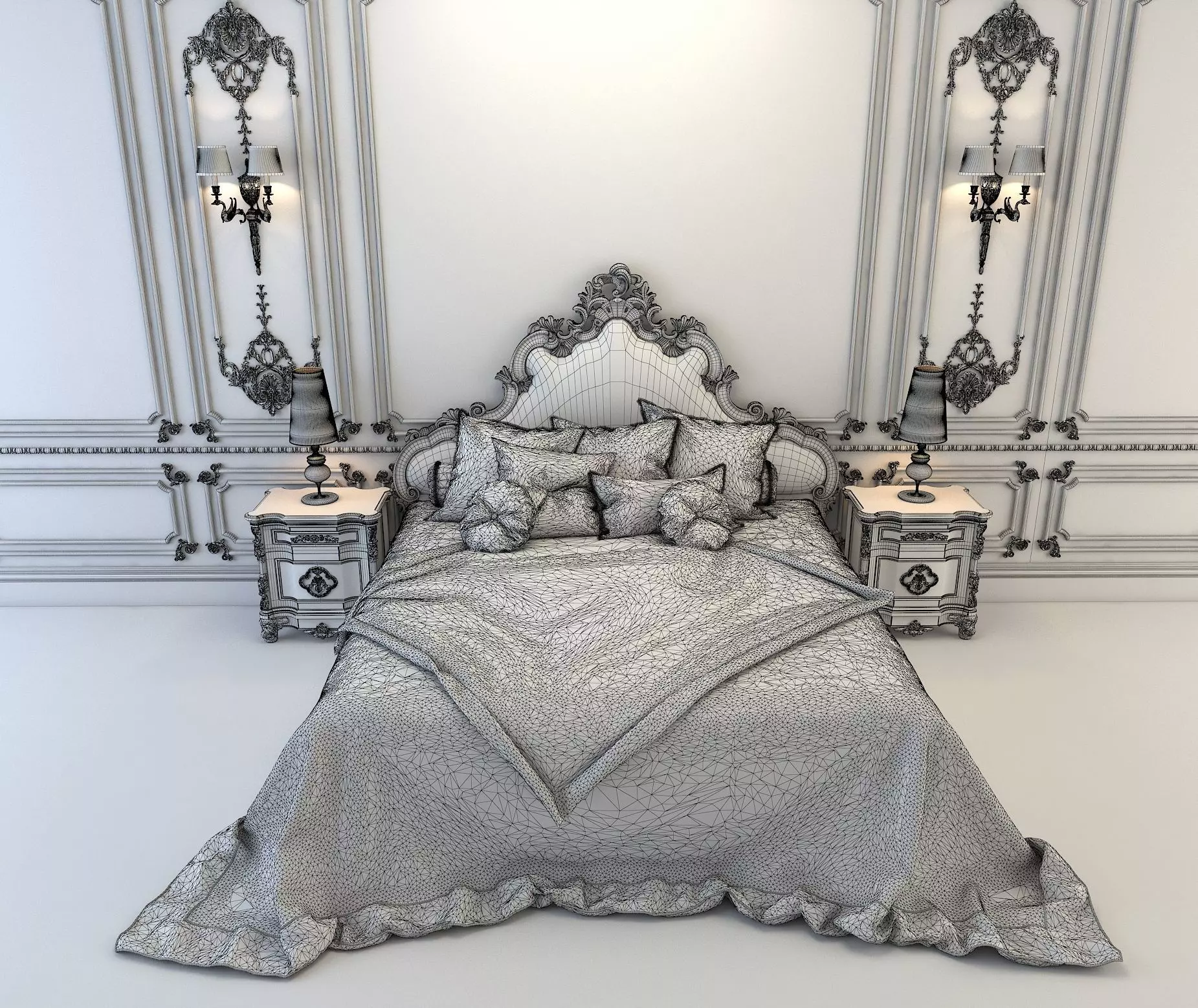 Classic European Style Bed Set 4 3D model_8