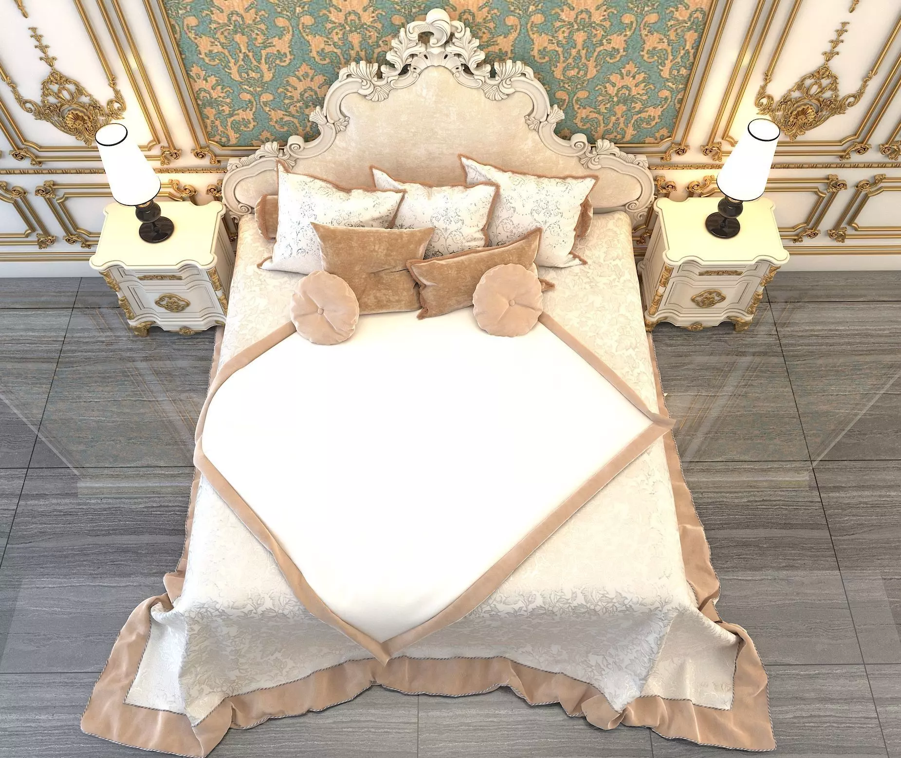 Classic European Style Bed Set 4 3D model_6