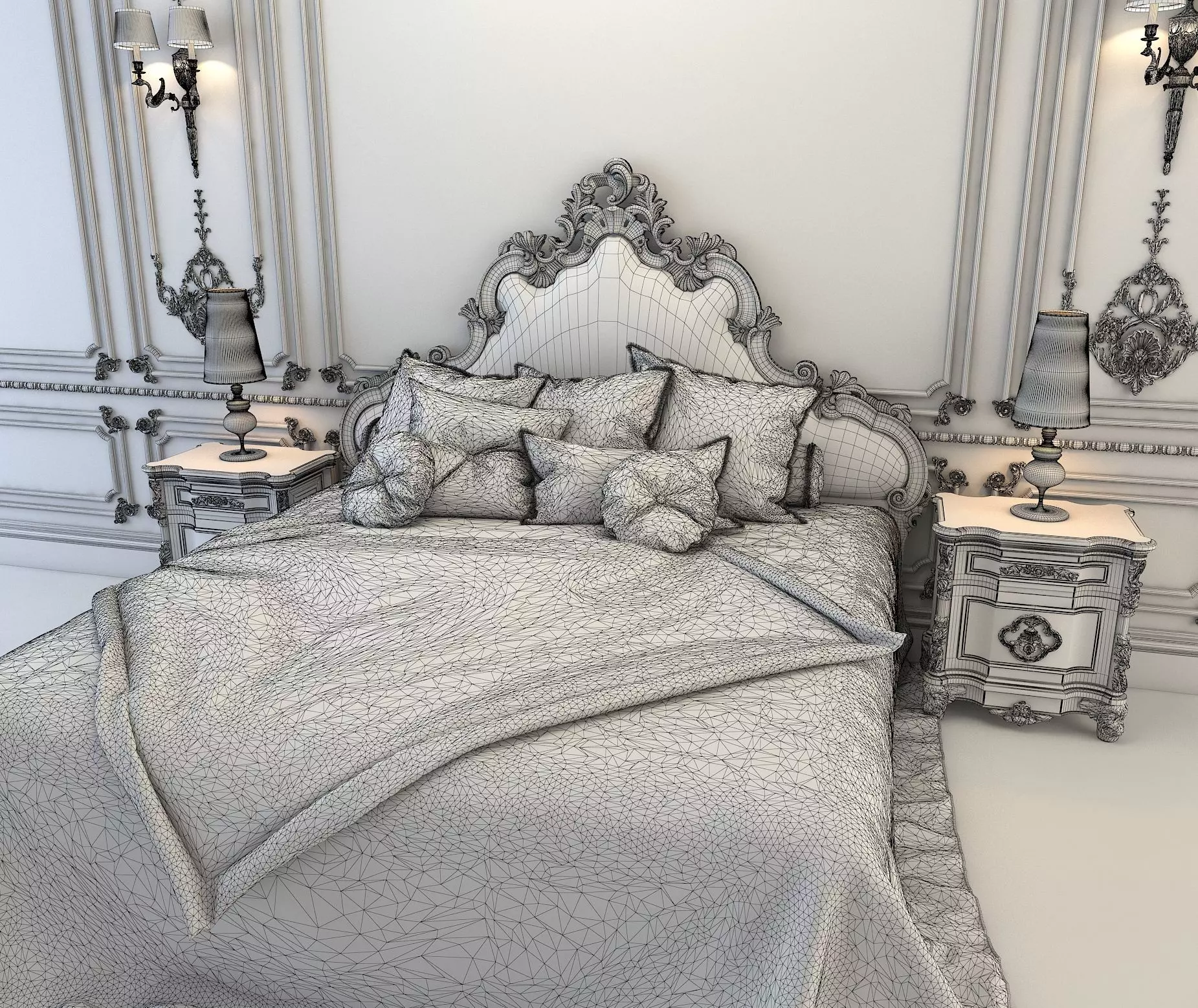 Classic European Style Bed Set 4 3D model_7