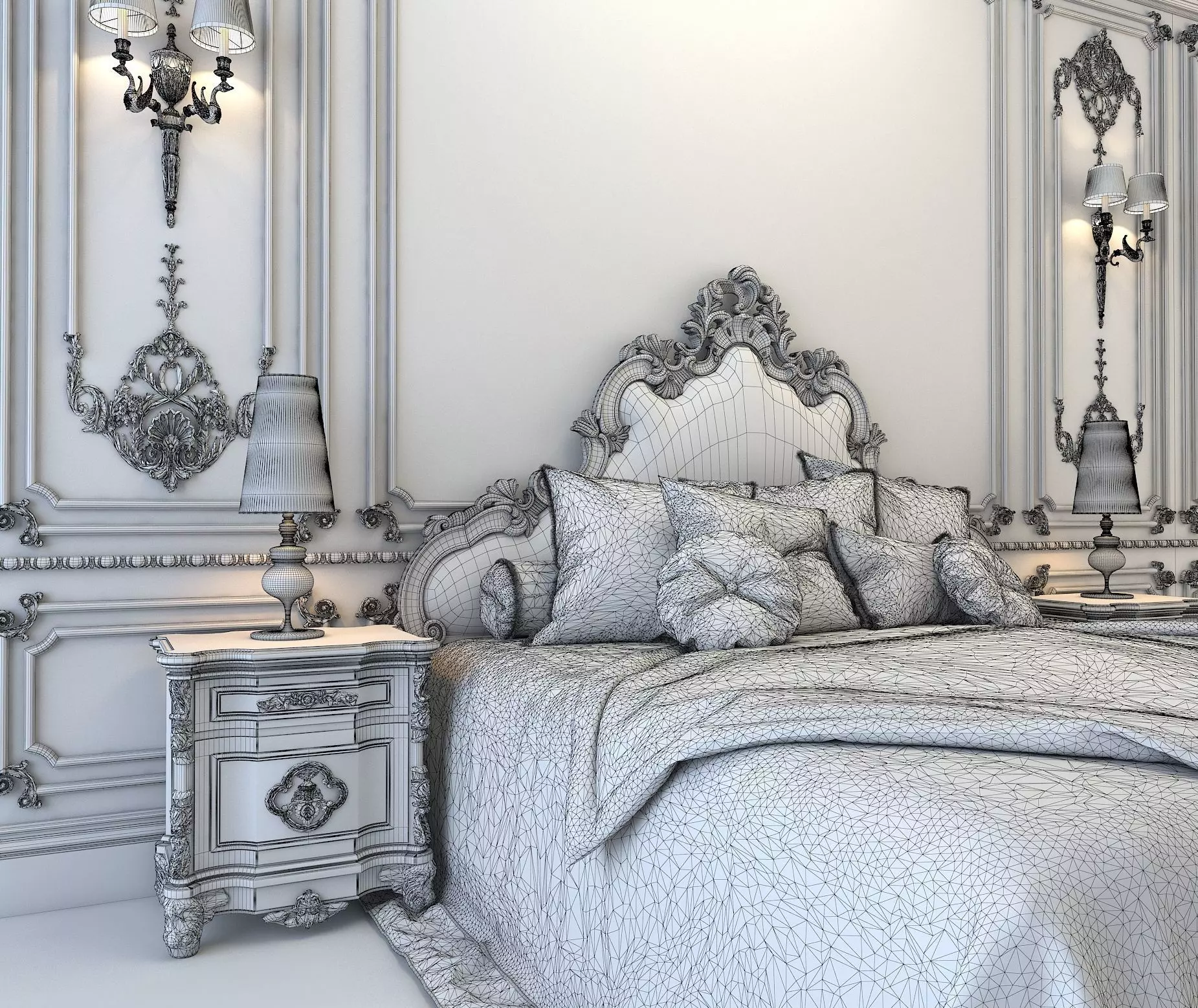 Classic European Style Bed Set 4 3D model_9