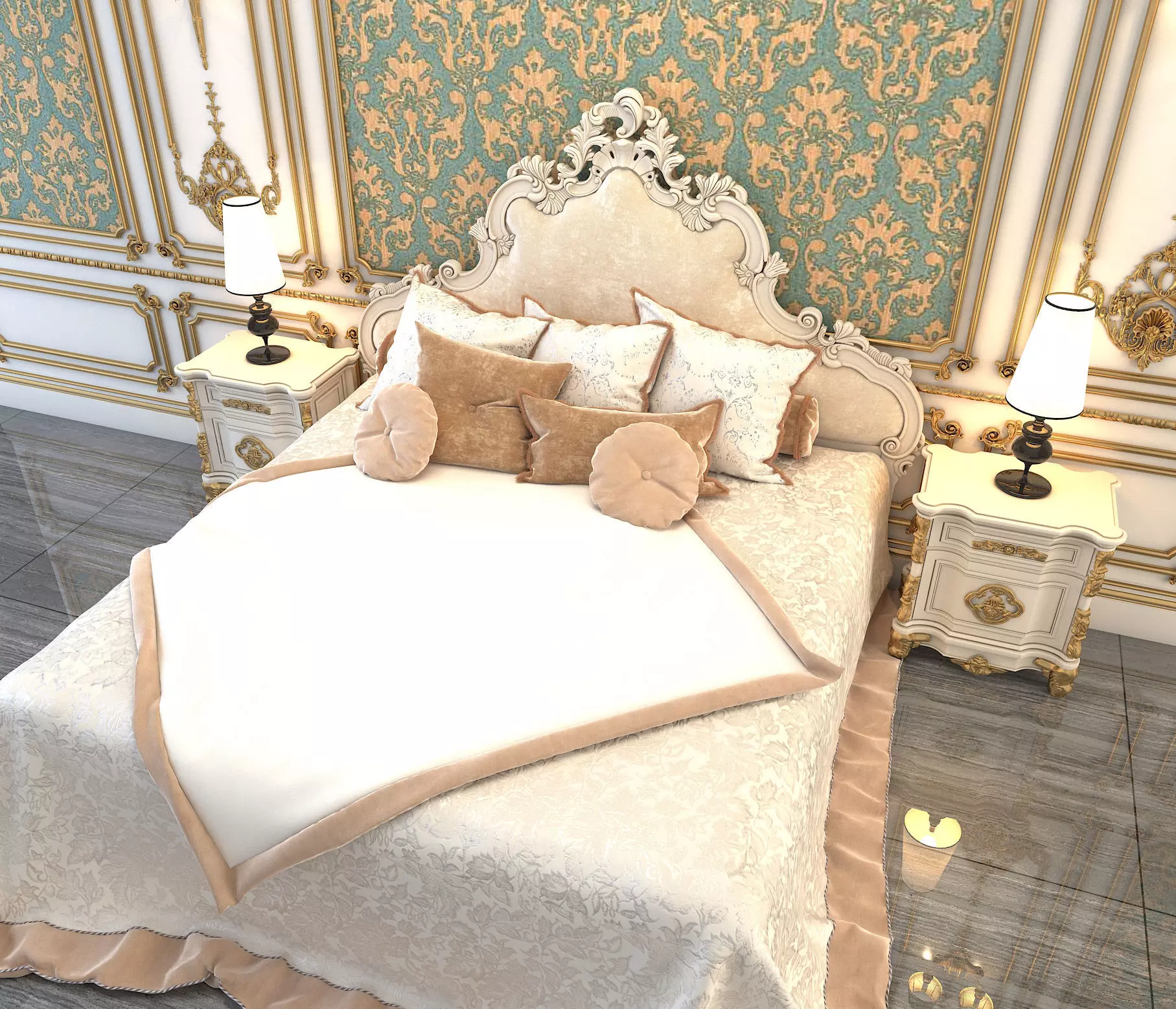 Classic European Style Bed Set 4 3D model_4