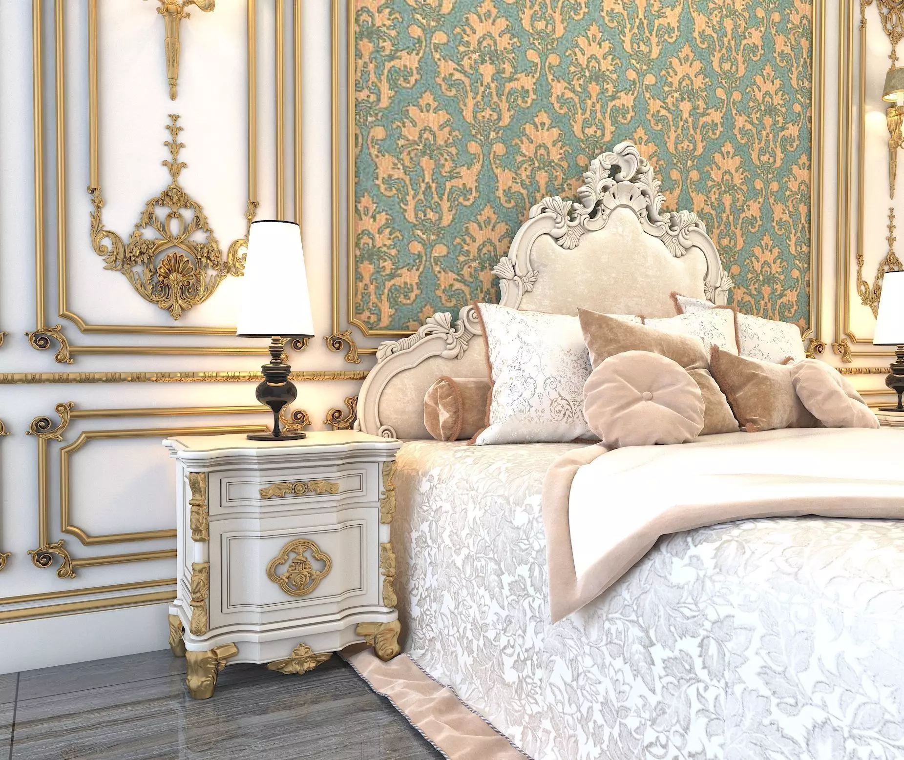 Classic European Style Bed Set 4 3D model_3