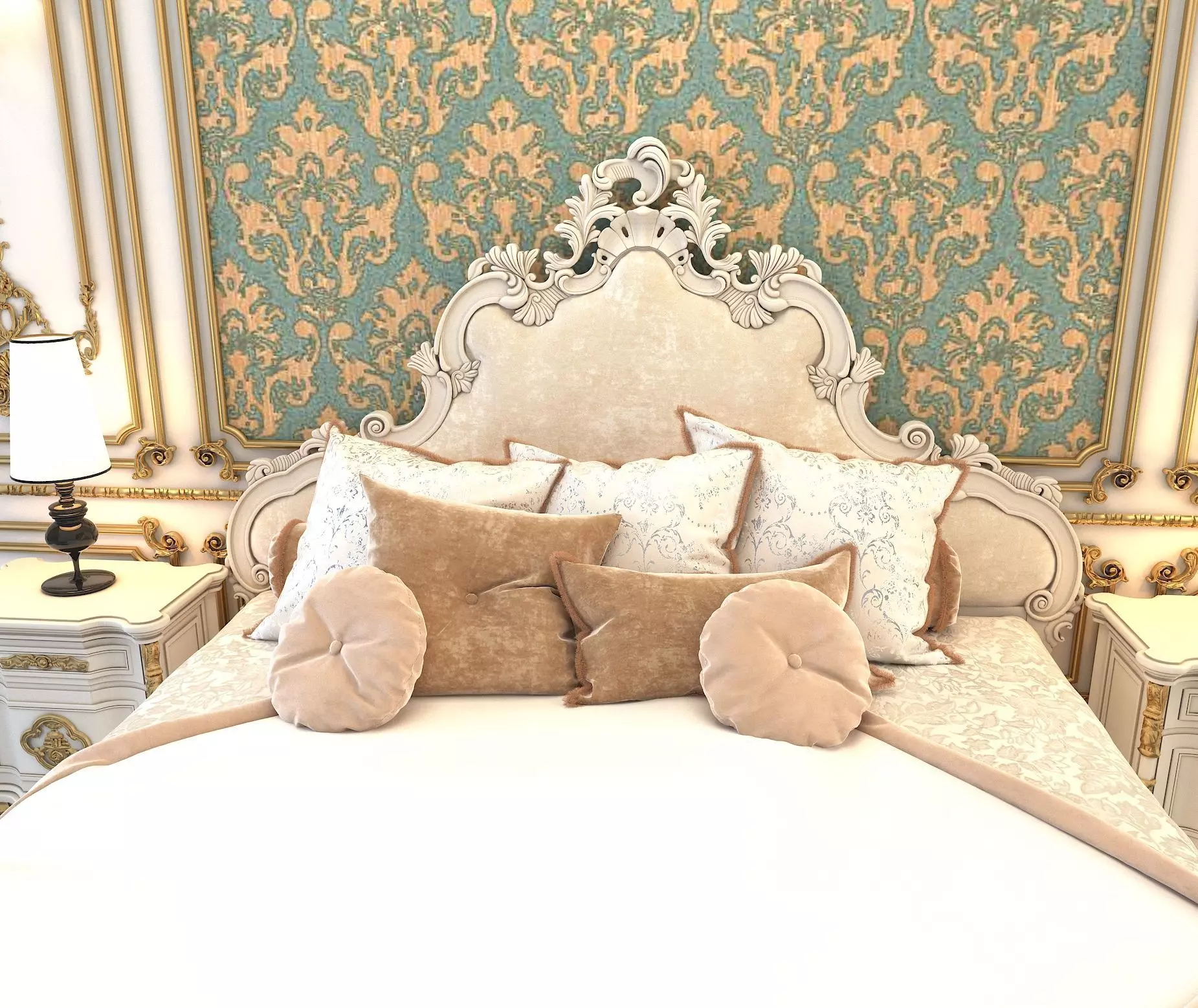 Classic European Style Bed Set 4 3D model_2