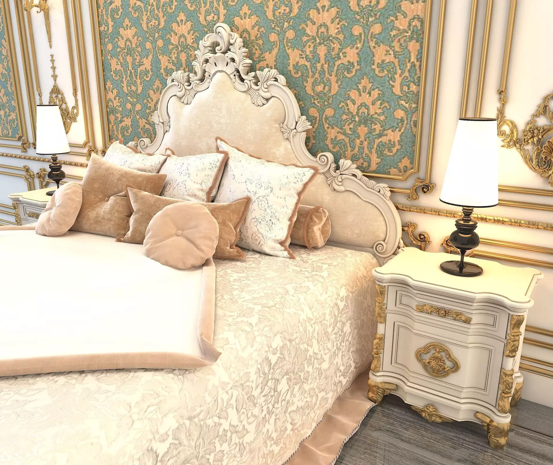 Classic European Style Bed Set 4 3D model_5