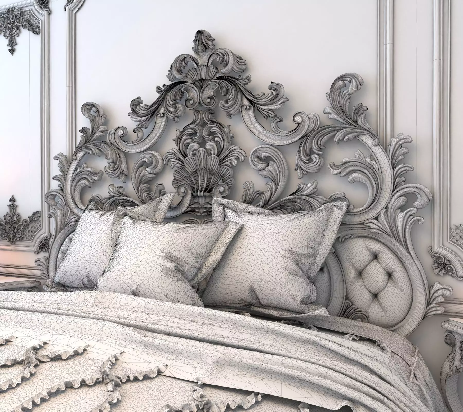 Classic European Style Bed Set 5 3D model_7