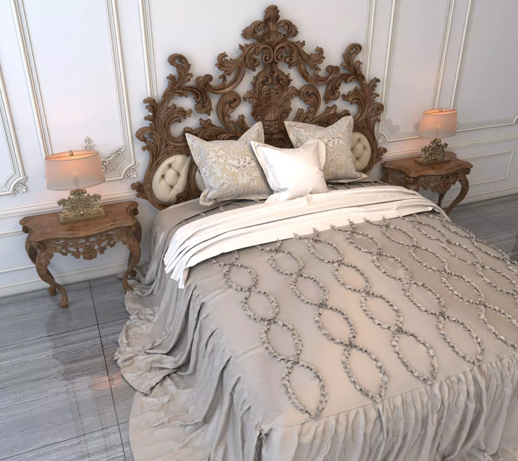 Classic European Style Bed Set 5 3D model_4