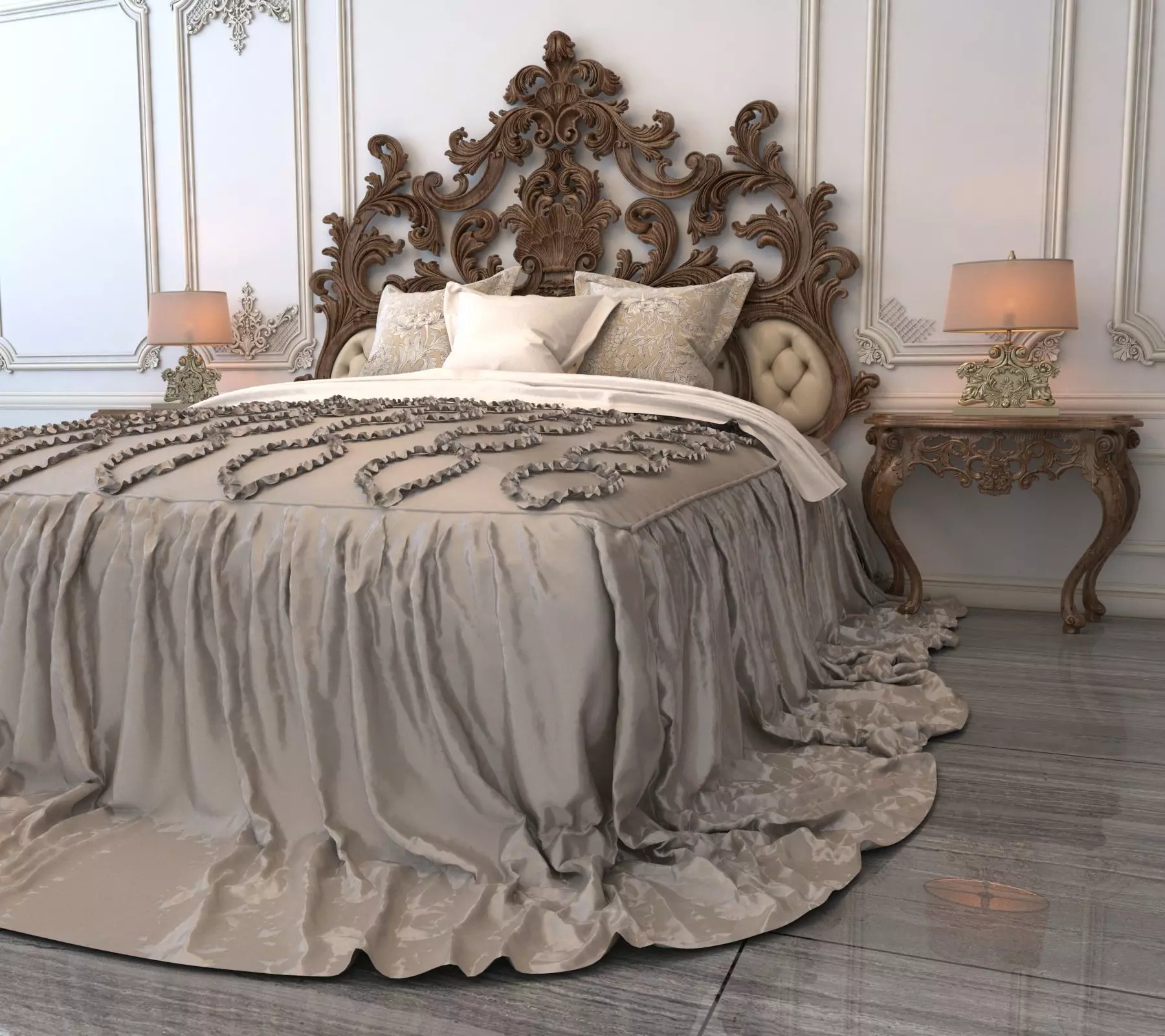 Classic European Style Bed Set 5 3D model_2