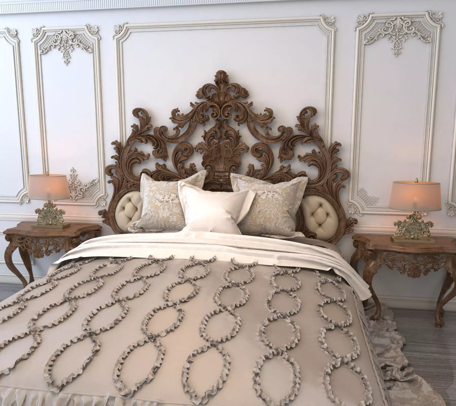 Classic European Style Bed Set 5 3D model_1