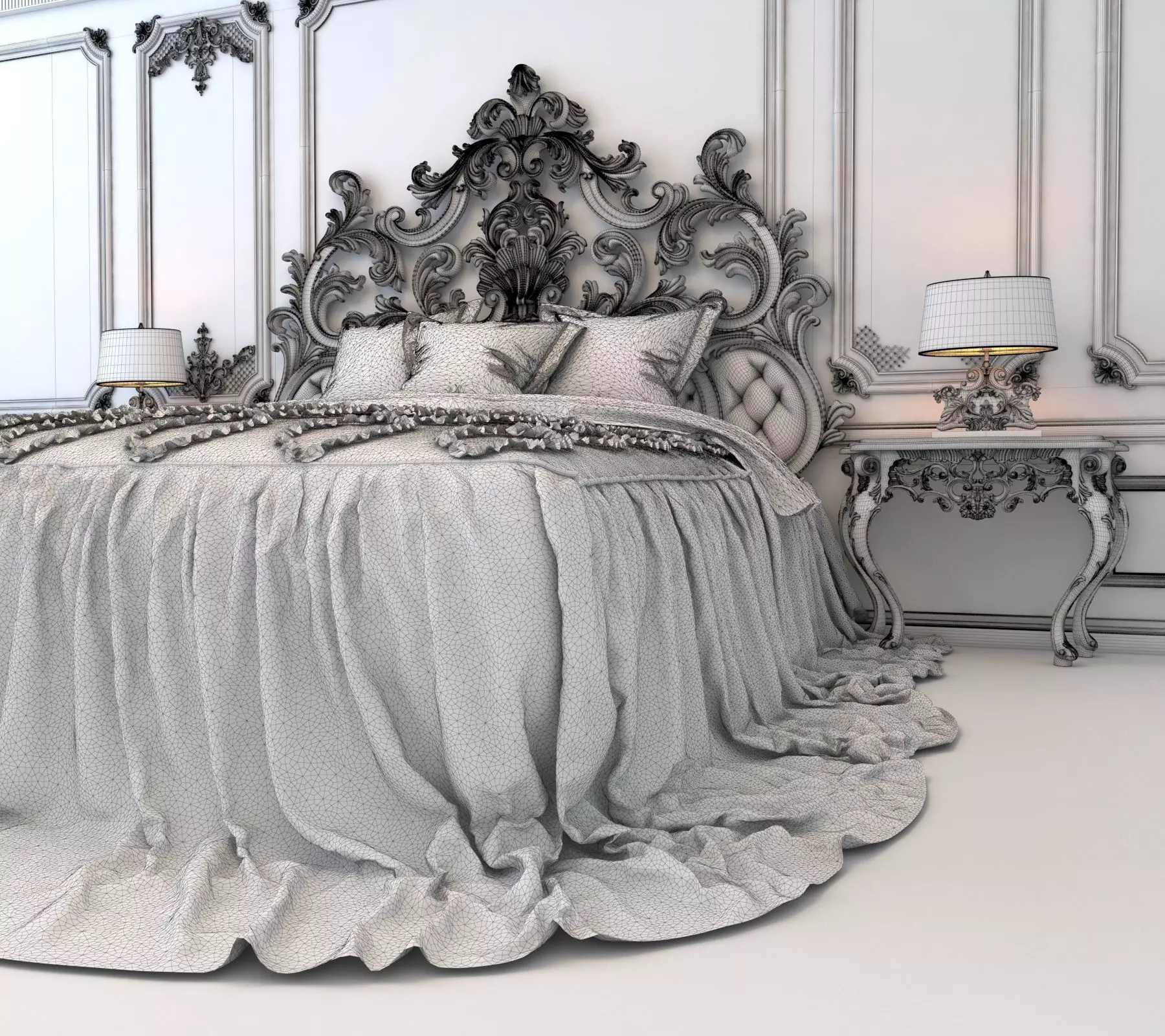 Classic European Style Bed Set 5 3D model_6
