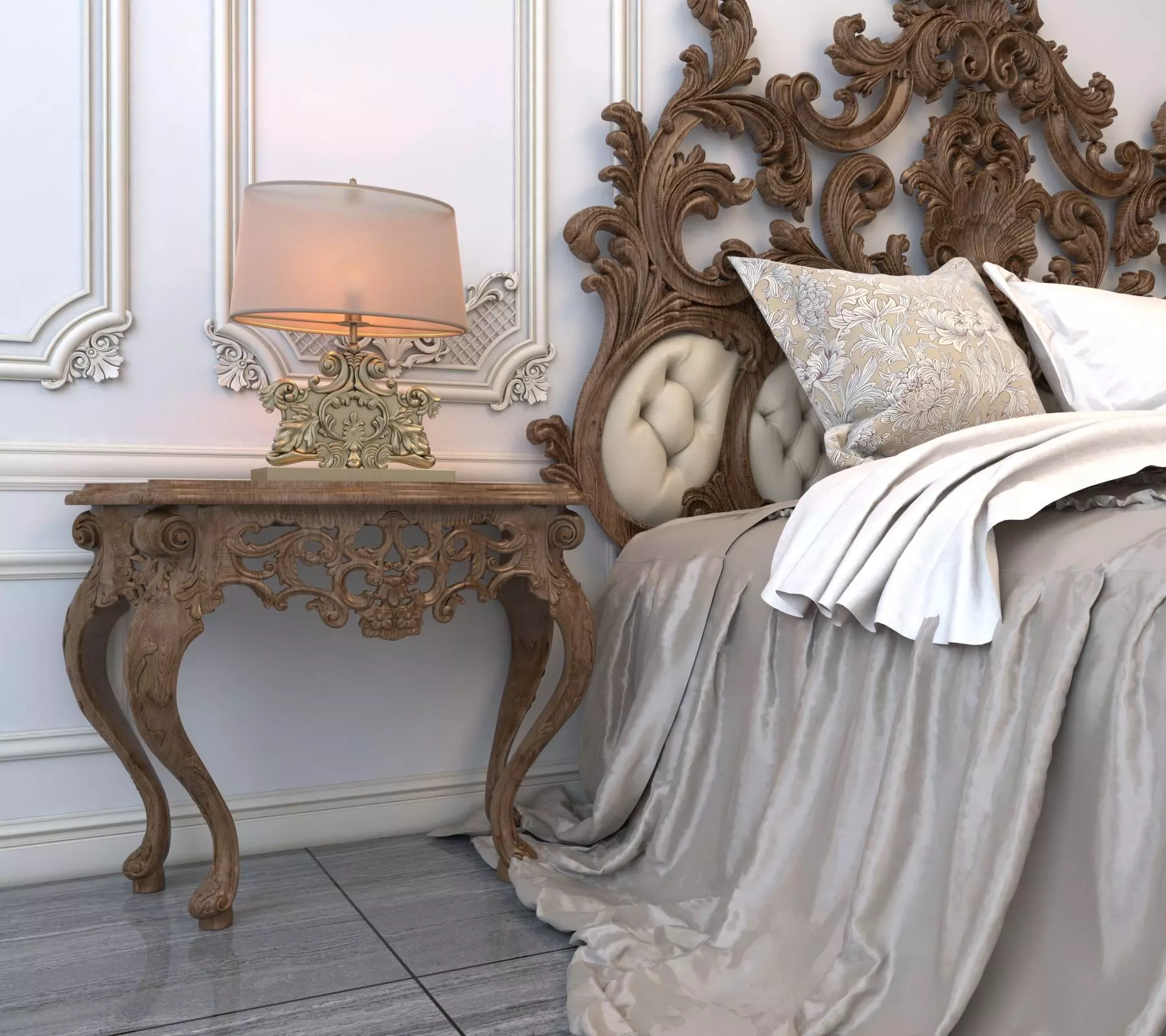 Classic European Style Bed Set 5 3D model_3