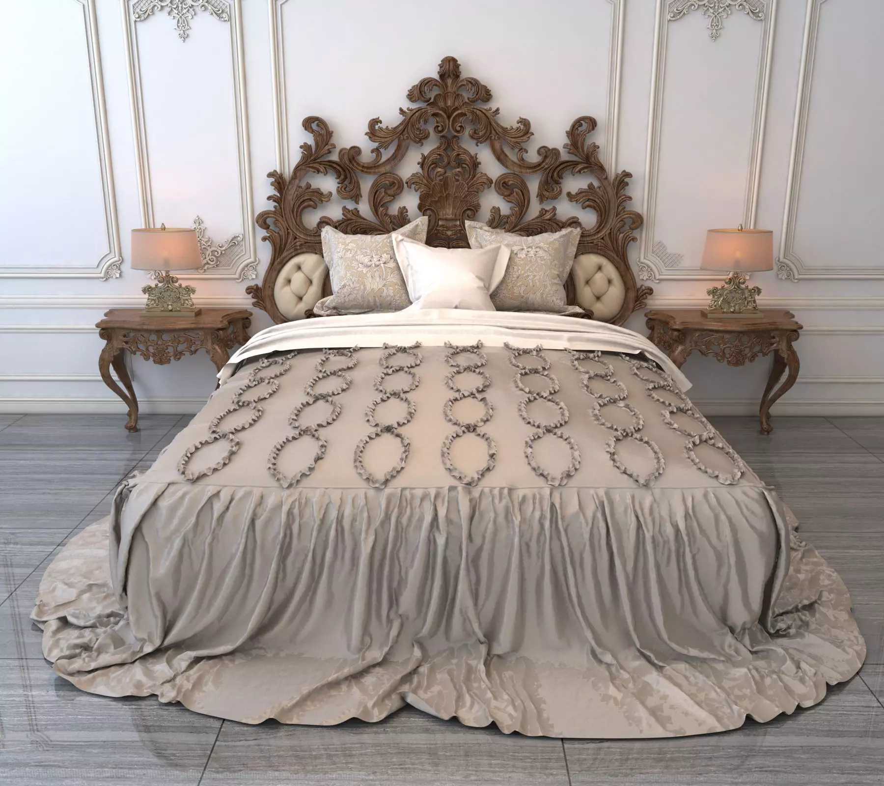 Classic European Style Bed Set 5 3D model_0