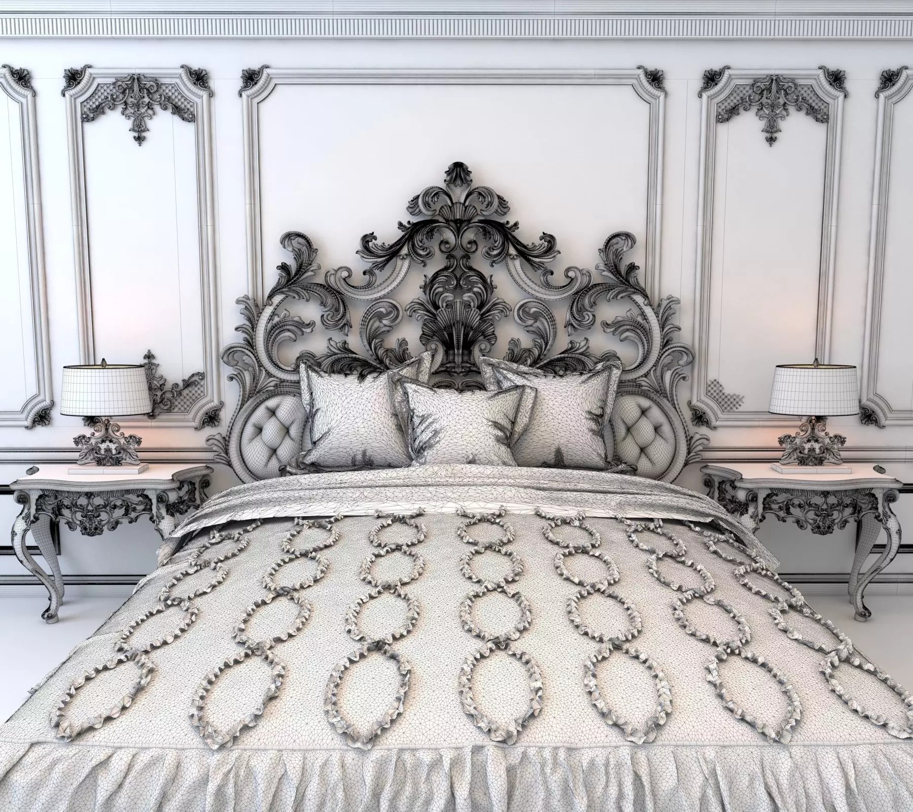 Classic European Style Bed Set 5 3D model_5