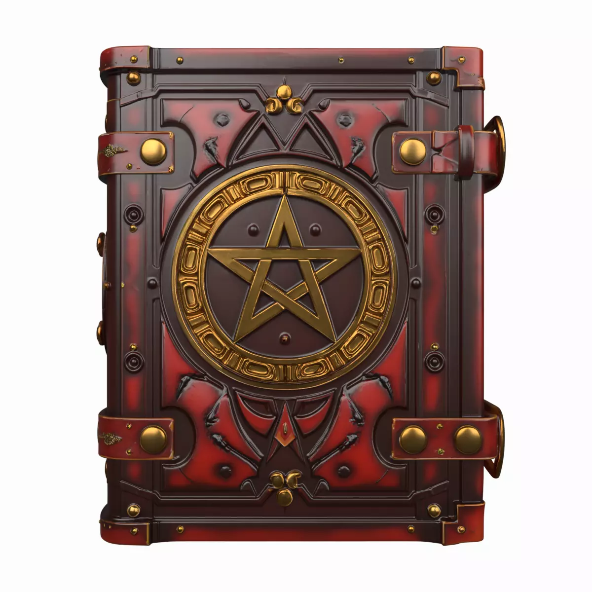3D Aged Leather Grimoire Book Cover with Gold 3D model
